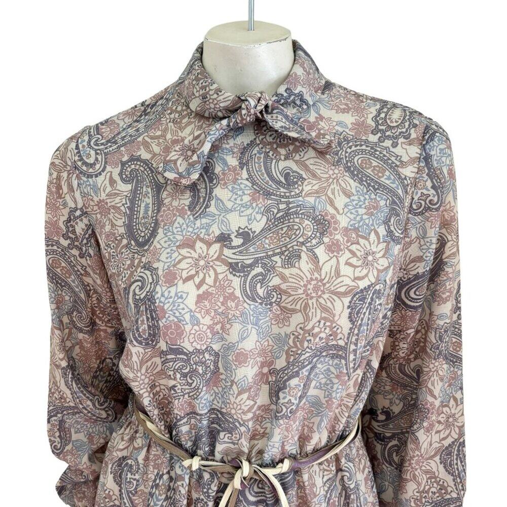 VTG 70s BLEEKER STREET Floral Paisley Midi Dress with Corded Belt SZ 8